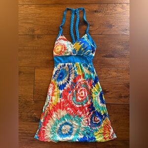Multicolor Halter Dress with Braided Back Straps and back tie around waist NWT